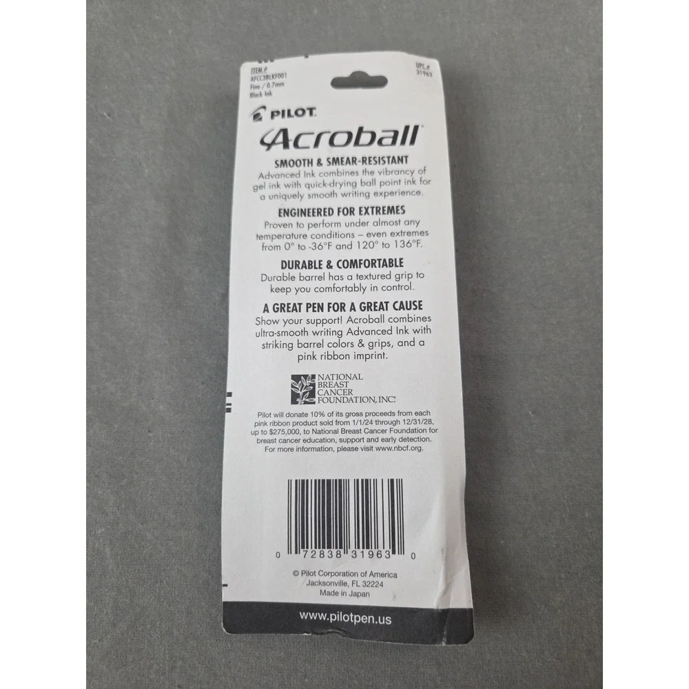 Pilot Acroball for a Cure Breast Cancer Awareness Black Ink Retractable 0.7 mm
